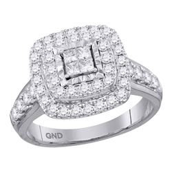 Diamond Square Cluster Bridal Wedding Engagement Ring 1.00 Cttw 14kt White Gold