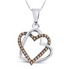Round Brown Diamond Heart Pendant 1/4 Cttw 10kt White Gold