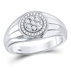 Mens Diamond Circle Cluster Ring 1/10 Cttw 10kt White Gold