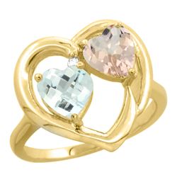 1.91 CTW Diamond, Aquamarine & Morganite Ring 14K Yellow Gold - REF-40F7N