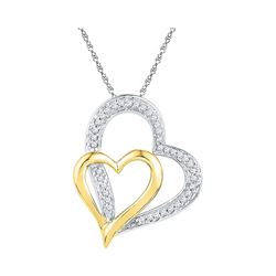 Diamond Two-tone Double Heart Pendant 1/8 Cttw 10kt White Gold