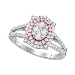 Round Pink Diamond Oval Cluster Ring 3/4 Cttw 14kt White Gold