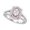 Image 1 : Round Pink Diamond Oval Cluster Ring 3/4 Cttw 14kt White Gold