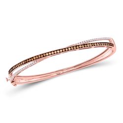 Round Brown Diamond Crossover Bangle Bracelet 1.00 Cttw 14kt Rose Gold