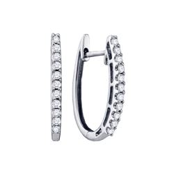 Round Pave-set Diamond Single Row Hoop Earrings 1/4 Cttw 14kt White Gold