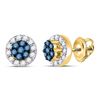 Image 1 : Round Blue Color Enhanced Diamond Flower Cluster Earrings 1/2 Cttw 10kt Yellow Gold