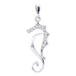 Diamond Sea Horse Nautical Animal Pendant 1/20 Cttw 10kt White Gold