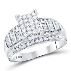 Diamond Cluster Bridal Wedding Engagement Ring 1.00 Cttw 14kt White Gold