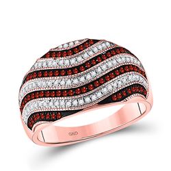 Round Red Color Enhanced Diamond Wave Stripe Ring 1/2 Cttw 10kt Rose Gold