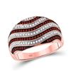 Image 1 : Round Red Color Enhanced Diamond Wave Stripe Ring 1/2 Cttw 10kt Rose Gold