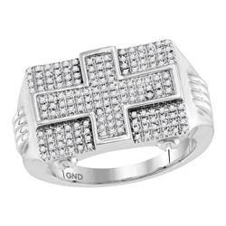 Mens Diamond Rectangle Cross Cluster Ring 5/8 Cttw 10kt White Gold