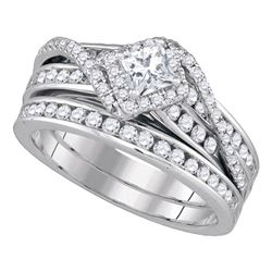 Diamond Bridal Wedding Engagement Ring Band Set 1-1/4 Cttw 14kt White Gold