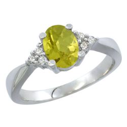 1.06 CTW Lemon Quartz & Diamond Ring 10K White Gold - REF-28A3X