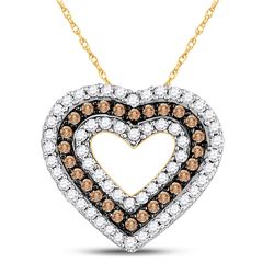 Round Brown Diamond Heart Outline Pendant 3/4 Cttw 14kt Yellow Gold