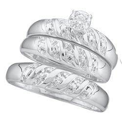 His Hers Diamond Solitaire Matching Bridal Wedding Ring Band Set 1/20 Cttw 10kt White Gold