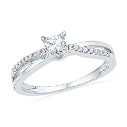 Diamond Solitaire Crossover Promise Bridal Ring 1/4 Cttw 10kt White Gold