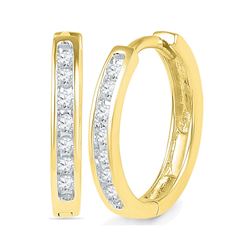 Round Channel-set Diamond Hoop Earrings 1/6 Cttw 10kt Yellow Gold