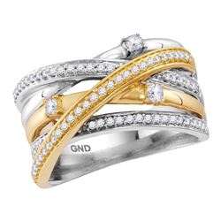 Diamond Crossover Band Ring 1/2 Cttw 14kt Two-tone White Yellow Gold