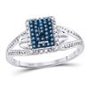 Image 1 : Round Blue Color Enhanced Diamond Cluster Ring 1/6 Cttw 10kt White Gold