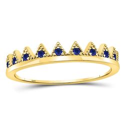 Round Blue Sapphire Chevron Stackable Band Ring 1/10 Cttw 10kt Yellow Gold