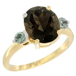 2.64 CTW Quartz & Green Sapphire Ring 14K Yellow Gold - REF-32F3N