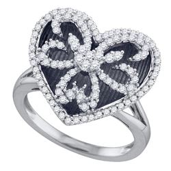 Diamond Black Rhodium Heart Ring 1/2 Cttw 10kt White Gold