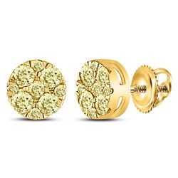 Round Yellow Diamond Cluster Earrings 1/2 Cttw 14kt Yellow Gold