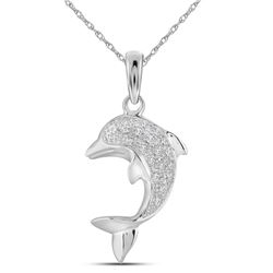 Diamond Dolphin Fish Animal Pendant 1/10 Cttw 10kt White Gold