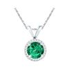 Image 1 : Lab-Created Emerald Solitaire & Diamond Halo Pendant 7/8 Cttw 10k White Gold