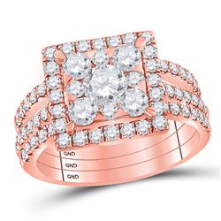 Diamond Square 3-Piece Bridal Wedding Engagement Ring Band Set 2.00 Cttw 14kt Rose Gold