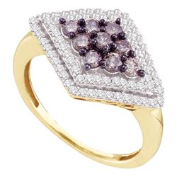 Round Brown Diamond Diagonal Cluster Ring 3/4 Cttw 10kt Yellow Gold