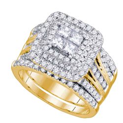 Diamond Cluster Halo Bridal Wedding Engagement Ring Band Set 2.00 Cttw 14kt Yellow Gold