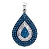 Image 1 : Round Blue Color Enhanced Diamond Teardrop Frame Pendant 1.00 Cttw 10kt White Gold