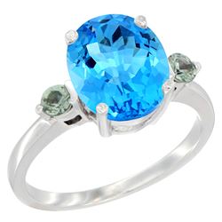 2.64 CTW Swiss Blue Topaz & Green Sapphire Ring 10K White Gold - REF-24H5M