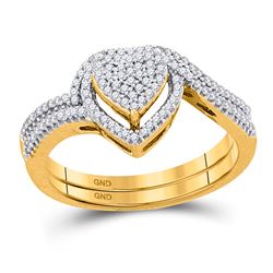 Diamond Heart Cluster Bridal Wedding Engagement Ring Band Set 1/3 Cttw 10kt Yellow Gold