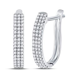 Diamond Triple Row Hoop Earrings 1/4 Cttw 10kt White Gold