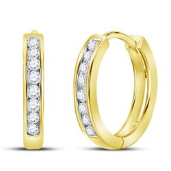 Diamond Channel Set Hoop Earrings 1/4 Cttw 14kt Yellow Gold