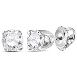 Unisex Diamond Solitaire Stud Earrings 1/2 Cttw 14kt White Gold