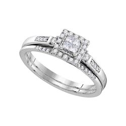 Diamond Cluster Bridal Wedding Engagement Ring Band Set 1/4 Cttw 10kt White Gold