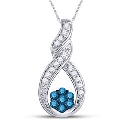 Round Blue Color Enhanced Diamond Cradled Cluster Pendant 1/4 Cttw 10kt White Gold