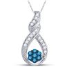 Image 1 : Round Blue Color Enhanced Diamond Cradled Cluster Pendant 1/4 Cttw 10kt White Gold