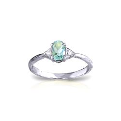 Genuine 0.46 ctw Aquamarine & Diamond Ring 14KT White Gold - REF-23T5A