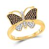 Image 1 : Brown Diamond Cluster Butterfly Bug Ring 1/5 Cttw 10k Yellow Gold