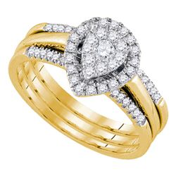 Diamond Teardrop Cluster Bridal Wedding Engagement Ring Band Set 1/2 Cttw 14kt Yellow Gold