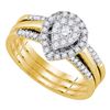 Image 1 : Diamond Teardrop Cluster Bridal Wedding Engagement Ring Band Set 1/2 Cttw 14kt Yellow Gold