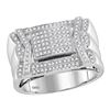 Image 1 : Mens Diamond Indented Square Cluster Ring 1/2 Cttw 10kt White Gold