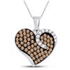 Image 1 : Brown Diamond Unique Heart Cluster Pendant 3/4 Cttw 10k White Gold