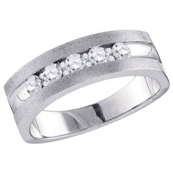 Mens Diamond Single Row 5-Stone Wedding Band Ring 1/2 Cttw 10kt White Gold