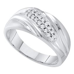 Mens Round Pave-set Diamond Diagonal Double Row Wedding Band 1/4 Cttw 10kt White Gold