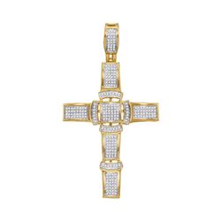 Mens Diamond Segmented Cross Charm Pendant 1/2 Cttw 10kt Yellow Gold